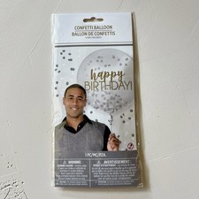 24-inch Jumbo Latex "Happy Birthday " Silver Confetti Balloon