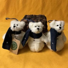 3-Boyds Snow White Snowman Bear Blue Scarf 90-97 Tag Christmas Ornament