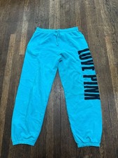 PINK Victoria's Secret Logo Jogger Sweatpants Turquoise Blue Medium