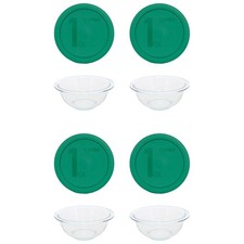 Pyrex 322 1Qt Glass Mixing Bowl with Green Lid (2-Pack) - Made in USA