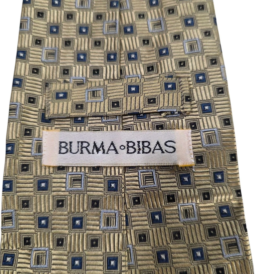 Corbata BIRMANIA-BIBAS Seda Geométrica 7 Pliegues Dorado Azul Clásica Formal Para Hombre  Foto 2 de 4