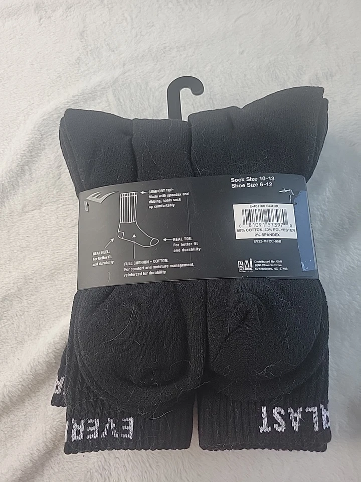 Paquete de 6 calcetines Everlast negros acolchados completos grandes talla 6-12 nuevos con etiquetas Foto 2 de 2