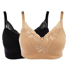 Rhonda Shear 2 Pack Curve Envy Pin-Up with Removable Pads Bra Black/Beige XL New