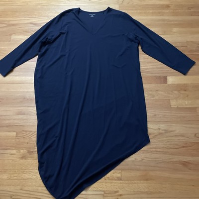 Universal Standard 2XL Iconic Long Sleeve V Neck Geneva Dress Navy Asymmetrical