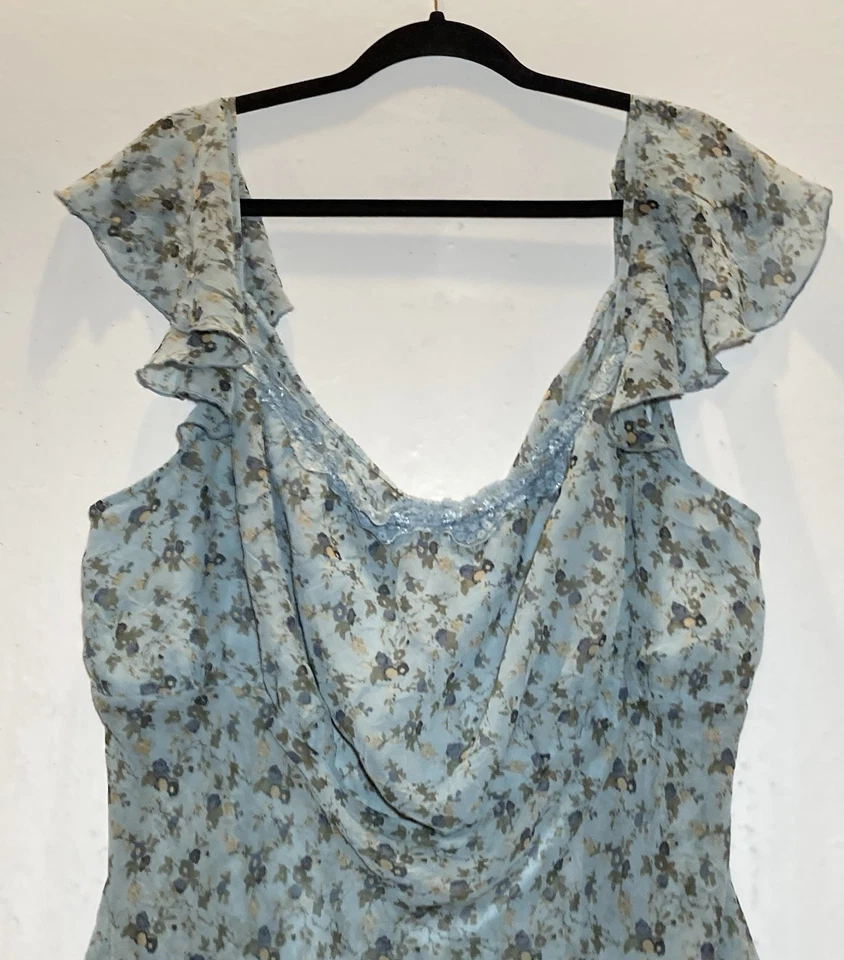 Camiseta sin mangas vintage Venezia azul floral babydoll hadas plus 22/24 gasa transparente Foto 2 de 4