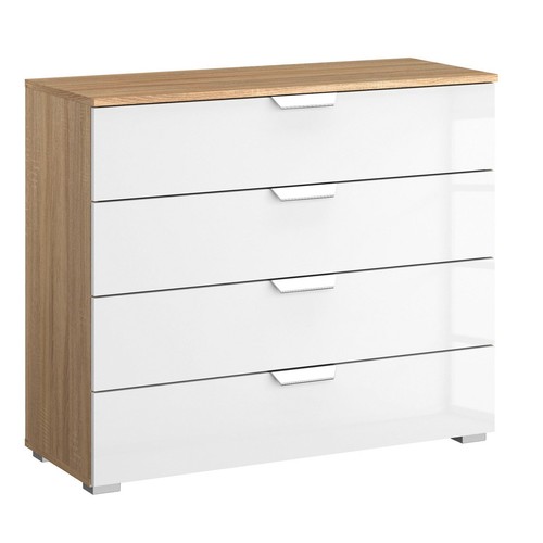 Kommode - weiß Hochglanz - Sonoma Eiche - 4 Schubkästen - 93 cm Sideboard