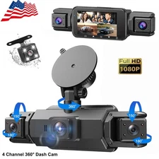 4 Channel 360° Dash Cam for Uber, Front Rear Inside & Side, Parking Mode