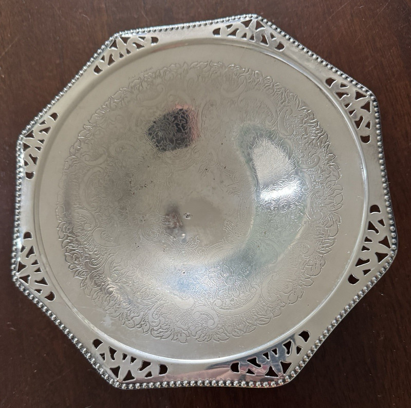 Vintage Art Nouveau Silver Plate Pedestal Bowl Etched Lacy Pattern and Cut Outs