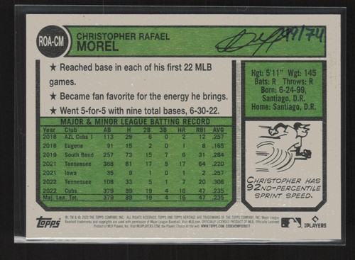 2023 Topps Heritage #ROA-CM Christopher Morel Real One Auto Red Ink Cubs /74 - Bild 2 von 2