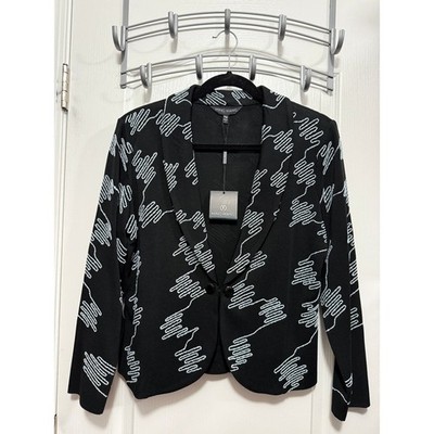 MING WANG Abstract Pattern Blazer Jacket Womens PM Black White Art Elegant Chic