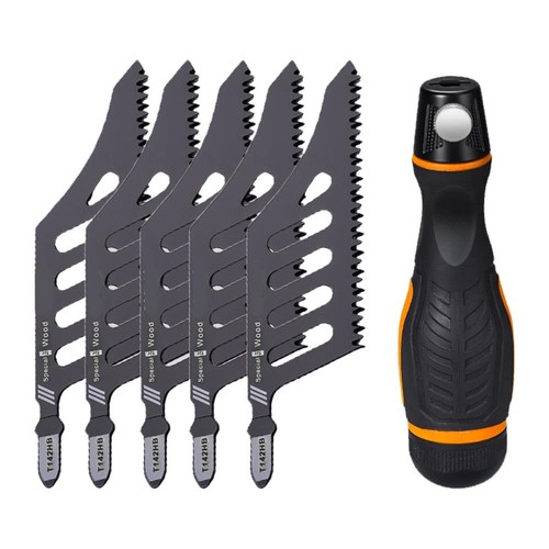 5Pcs Flush Cutting Jigsaw Blade for Wood Irregular Curve Saw Blade with Handle * - Picture 1 of 12