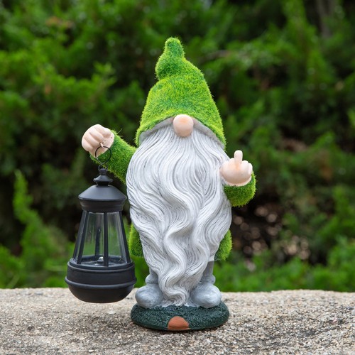 Flocked Garden Outdoor Gnome Statues Decor with Solar Lights, Large Funny Gno... - Picture 2 of 8