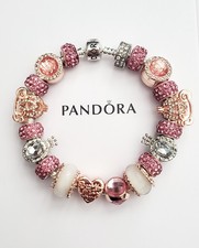 PANDORA STATEMENT BRACELET WITH ROSE GOLD CHARMS & GIFT BOX!