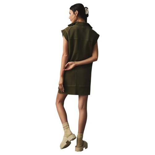 Mini Vestido Daily Practice Anthropologie Meru Cremallera Frontal Verde Oliva Talla Grande - Imagen 3 de 8