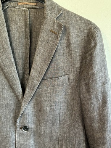 Gray Franceschini Roma Angelico Linen Blazer Jacket 40R Patch Elbows Distressed - Picture 4 of 16