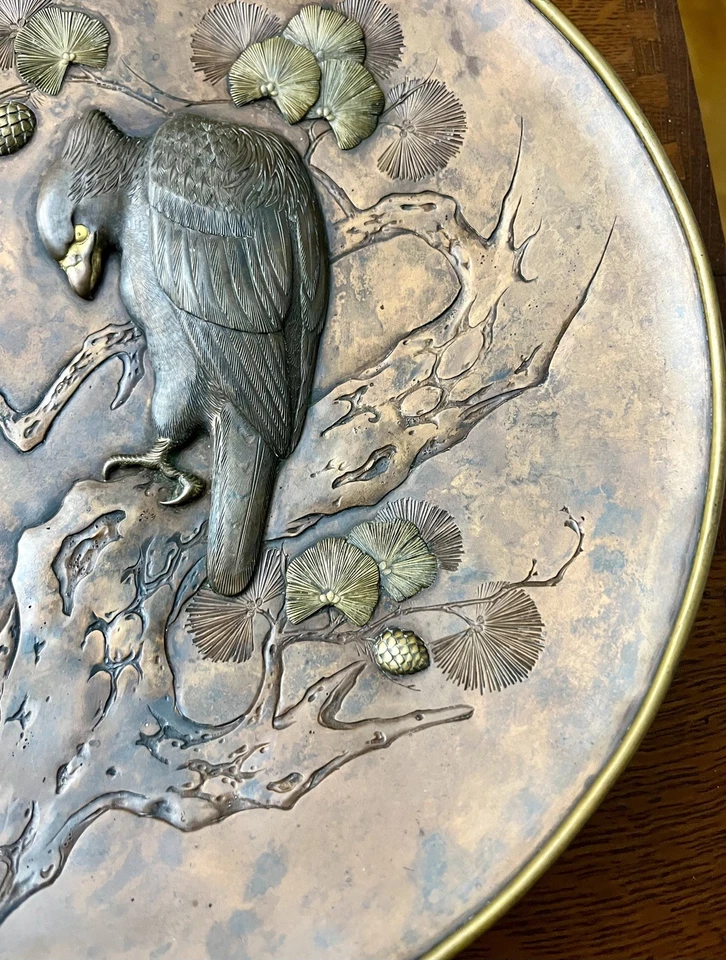 Antiguo Cargador Edo Hawk Ishiguro Masatsune Tsuba Tosogu Shakudo Shibuichi Placa Foto 3 de 4