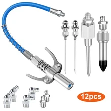 12pcs Grease Gun Accessory Kit Coupler Adapter Needle 12" Flex Hose Fitting Tips