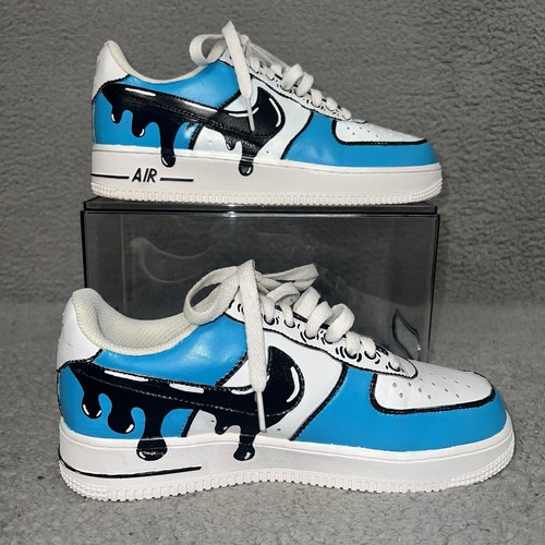 Nike Air Force 1 Cartoon Turnschuhe Herren Gr. 8 türkis blau tropfen individuelle Skizze Umriss - Bild 2 von 8