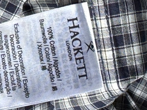Camisa Hackett Hombres Melange Azul Gris Cuadros Calce Ajustado Algodón Talla Pequeña PVP £125 - Imagen 11 de 12