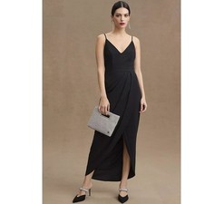 New Anthropologie BHLDN Lyra V-Neck Faux-Wrap Stretch Crepe Midi Dress $198 14