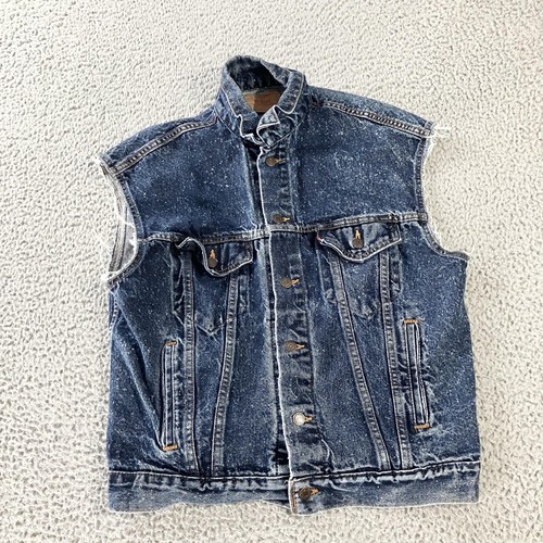 Vintage Levis Jeans Weste Herren Medium Blau Distressed Cut Off Made USA Grunge