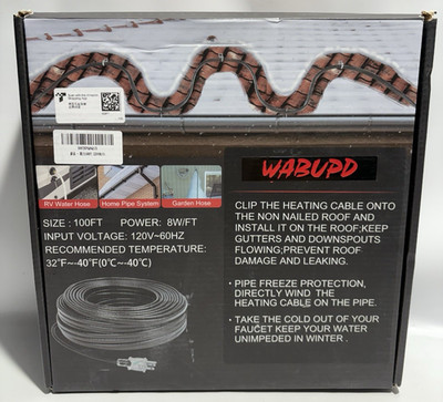 100 Ft Self Regulating Heating Cable 120V, 8W/foot, Pipe Roof Freeze Protection