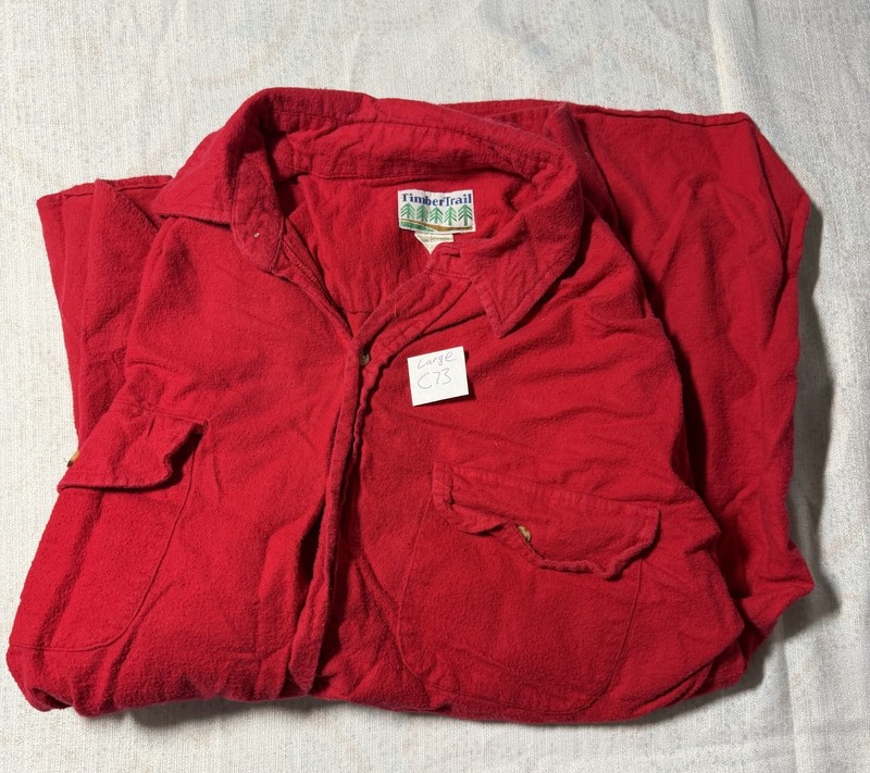 Timberland Classic L Large Flannel Shirt Red Solid C73