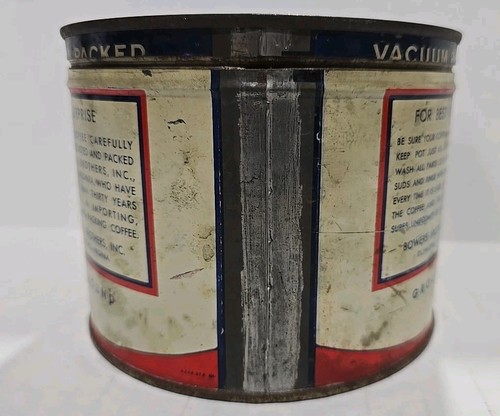 Surprise Brand 1LB Coffee Can Metal With Lid Bowers Brothers Pilot Knob Coffee - Picture 4 of 9