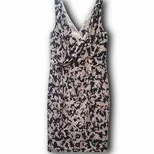 Ann Taylor Black & Brown Ruched Watercolor Print Midi Dress Sz 2 Surplice Neck