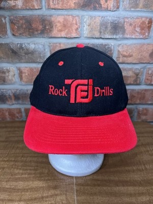 Vintage TEI Rock Drills Excavation Mining Tunnel Logo Red Black KC SnapBack Hat