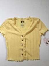 NWT So Goods For Life Knit Crop Top Yellow Lettuce Edge Trim Sz M