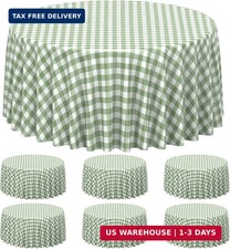 6 Pcs Sage Green Gingham Tablecloths 84 inch Checkered Round Tablecloths Dispo