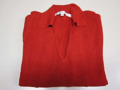 MaxStudio Women's Red V-Neck Collared Long Sleeve Pullover  Sweater, Large