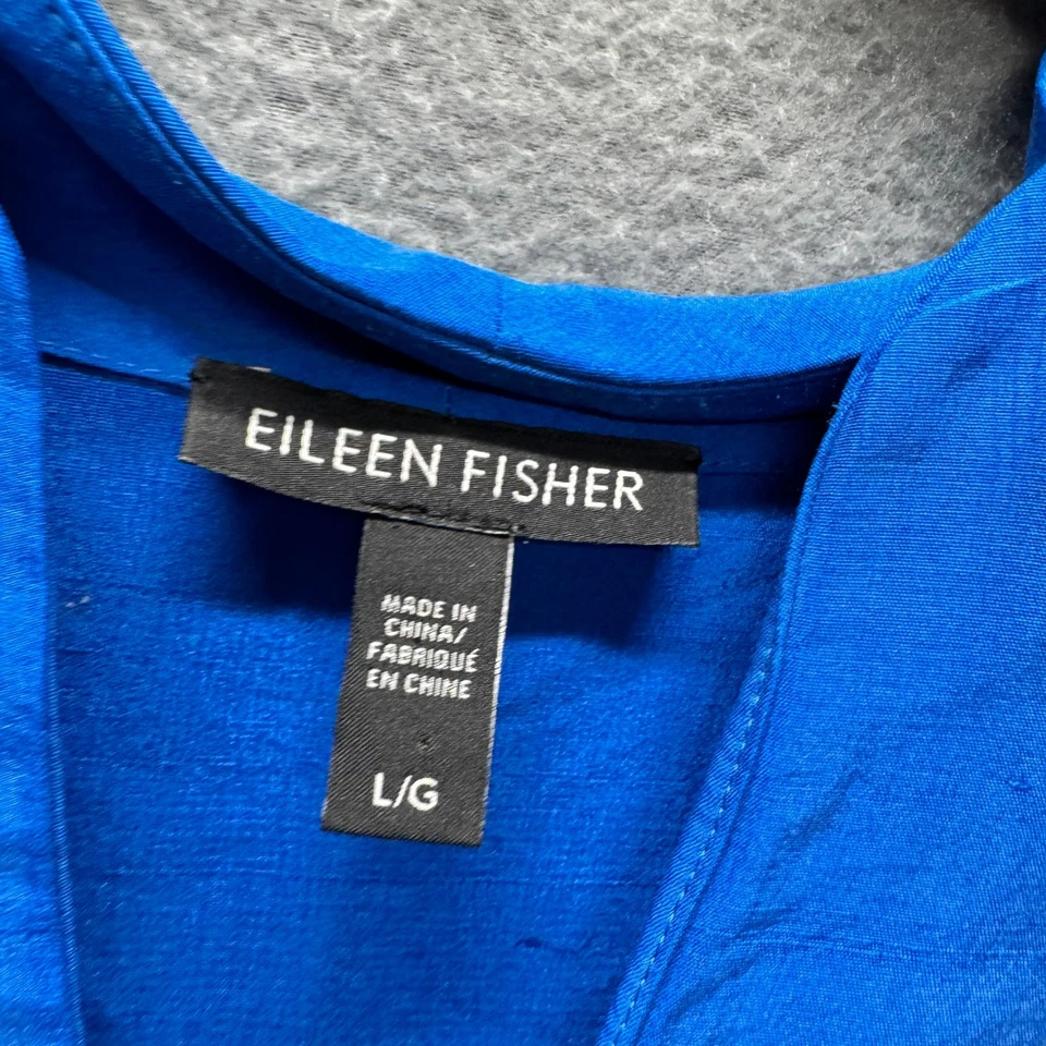 Blusa de seda Eileen Fisher para mujer grande azul real manga 3/4 pulóver costero Foto 3 de 4
