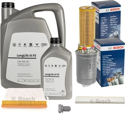 BOSCH Inspektionspaket 6 L VW Motoröl 0W-30 Longlife III FE für Sharan 1.9 TDI - Bild 1 von 4