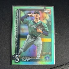 2025 Topps Chrome Update Bryan Woo Aqua Refactor /199 Color Match Mariners