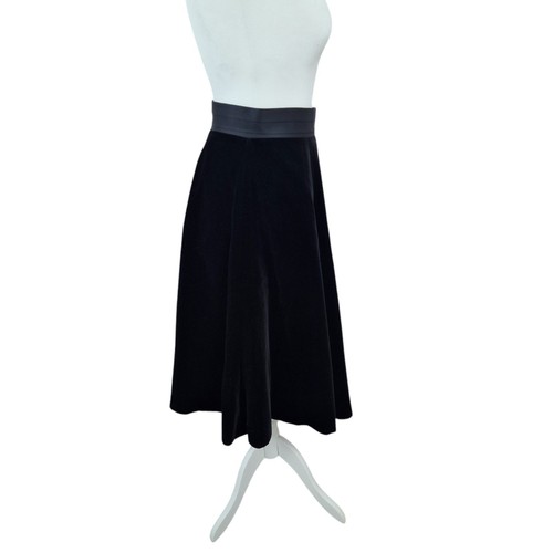 Vintage St Michael Velvet Skirt Womens UK 14 Black Flare Midi Satin Waistband - Picture 5 of 11