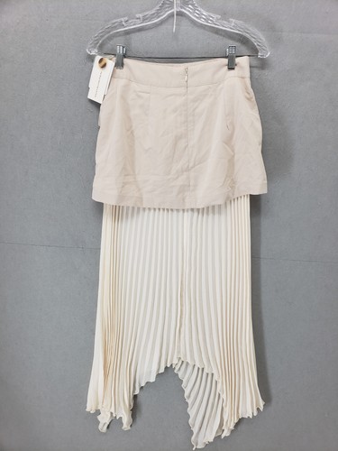 Commense Skirt Women Small Beige Pleated Two Tone Asymmetric Pocket Button Maxi - Imagen 12 de 19