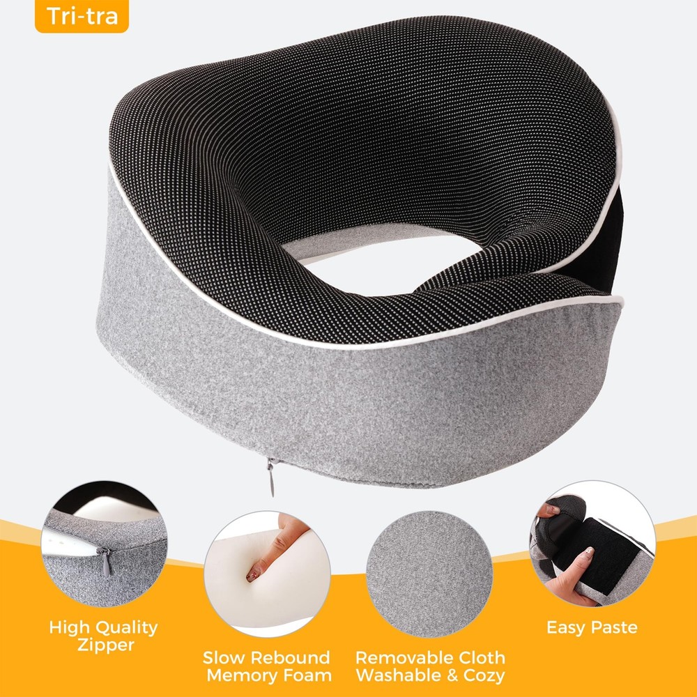Memory Foam Travel Neck Pillow for Airplanes with 360 Support