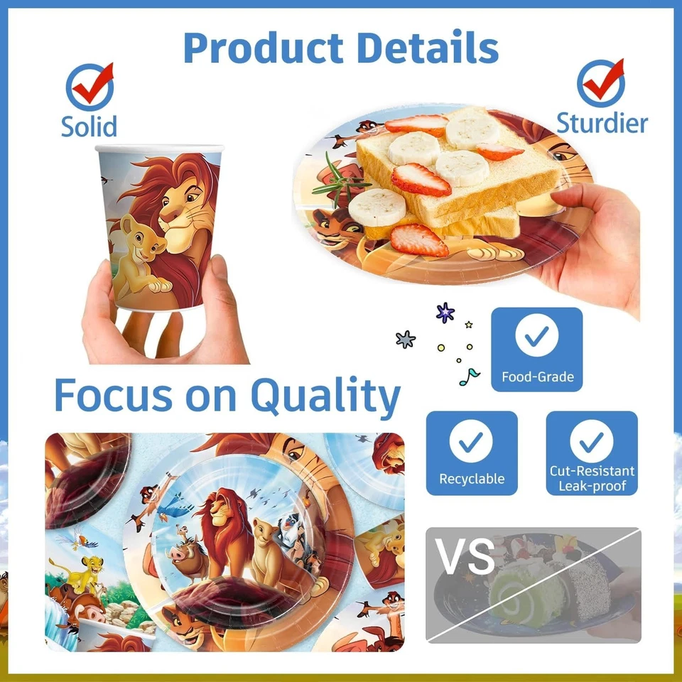 Vajilla Desechable Fiesta Cumpleaños Rey León-Platos Tazas Servilletas Decoraciones Foto 3 de 4