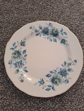Vintage - Queen Anne - Bone China - Side Plate - Blue Flowers Floral - Gold Rim