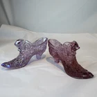 Fenton Glass Shoes Heels Carnival Glass Vintage Lot2 Purple Pink Stamped
