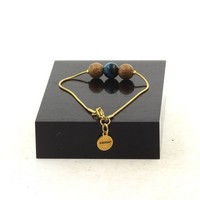 Armband Aus Vergoldetem Edelstahl Mit 1 Hellblauer Tigerauge-Perle + Hergestellt