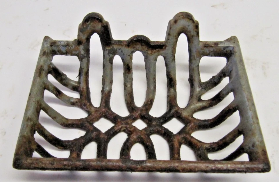 PORTE SAVON ANCIEN EN FONTE EMAILLE BLEU TURQUOISE A SUSPENDRE - Photo 2/4