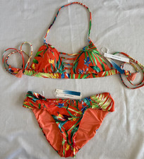 LUCKY BRAND REVERSIBLE ORANGE TROPICAL PARADISE BIKINI SWIMWEAR BEACH RESORT MED