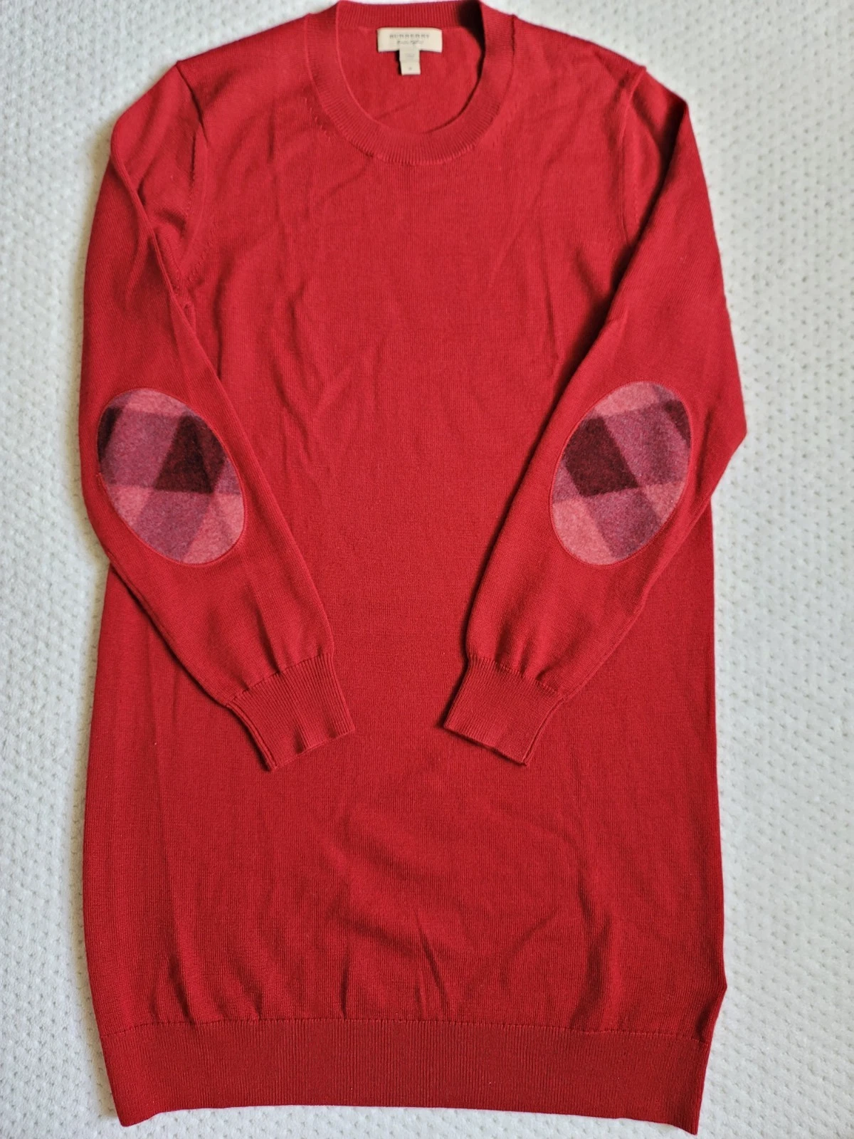 Abito maglione lana merino rosso manica lunga toppa gomito Burberry London us intime ottimeioni c