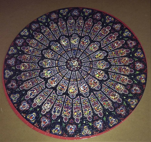 Notre Dame Cathedral NORTH ROSE GLASS WINDOW Round Jigsaw Puzzle COMPLETE - Picture 2 of 2