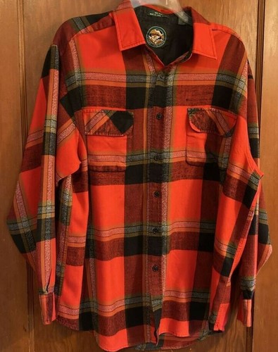 Mountain Crest Mens Button Front Shirt Red Black Plaid Flap Pockets Acrylic L - Picture 1 of 8
