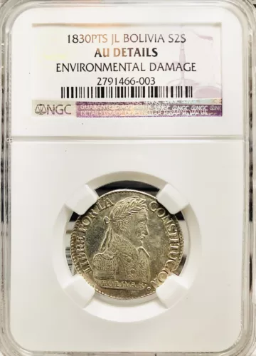 Bolivia 1830 JL-Potosí Mint, 2 Soles, NGC AU-Details, Km#95.a