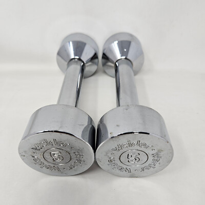Vintage Joe Weider Chrome 5Lb Dumbbell Set Of Two Weight